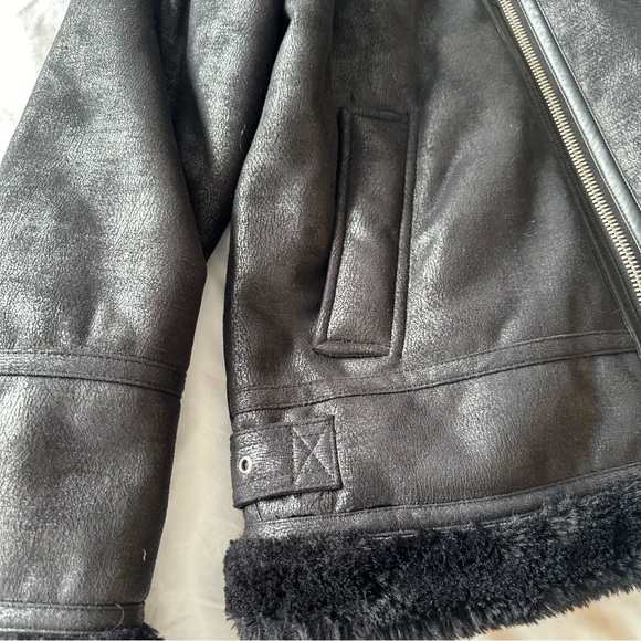 ASOS Back Faux Fur Biker Jacket Size 10 UK/ 6 US MED - Picture 5 of 8